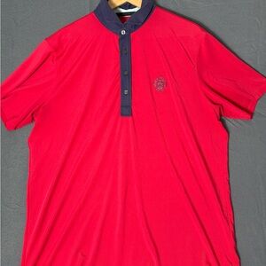 Greyson Performance Polo Shirt Men’s Large Red Navy Trim Wolf Logo